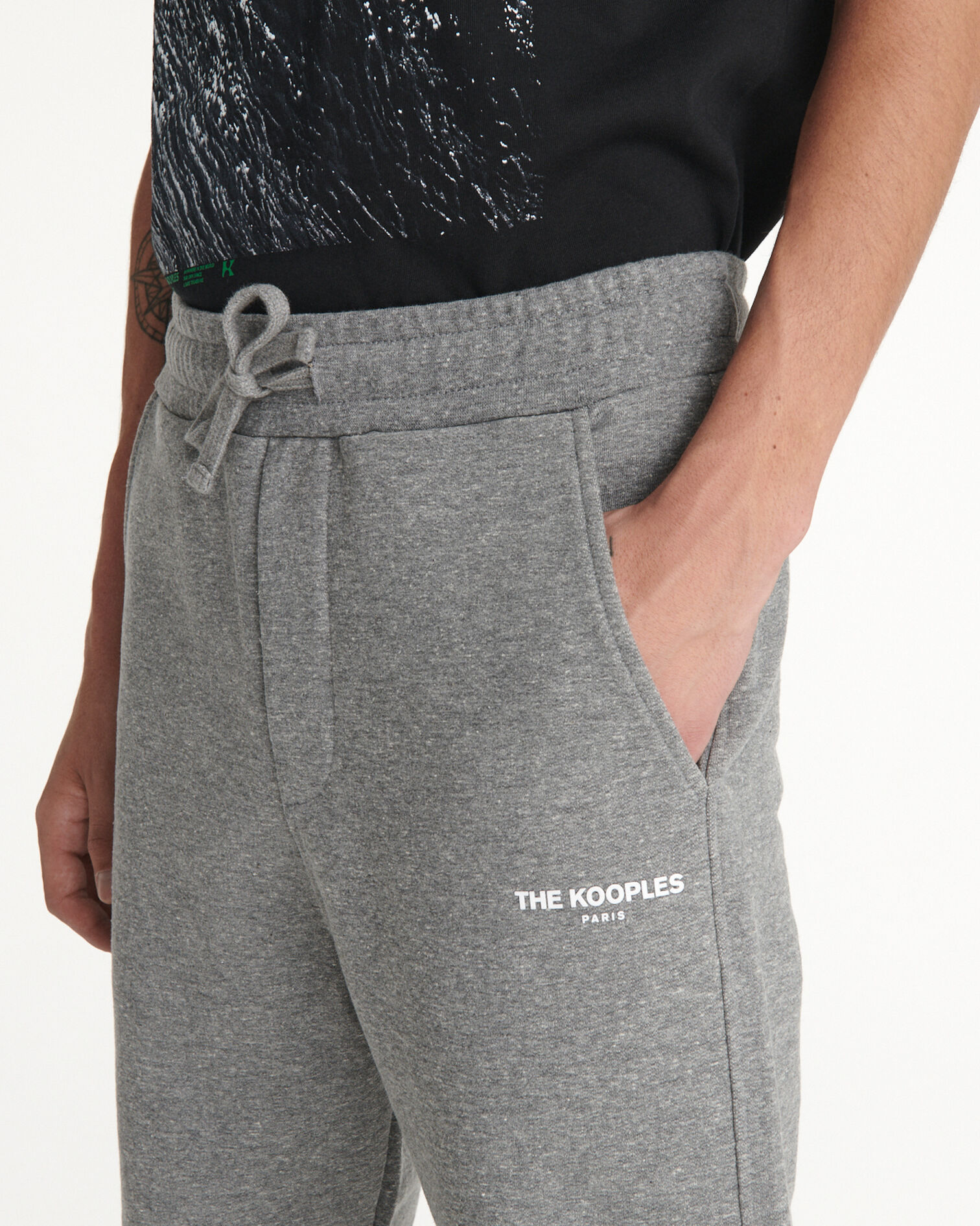 Gray joggers in thick cotton w/neon eyelet, GREY, hi-res image number null