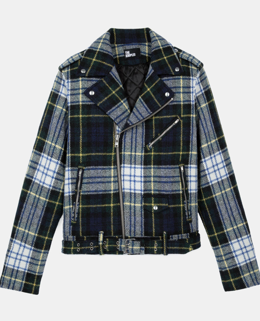 The Kooples HOMME GREEN-WHITE blouson biker the kooples x harris tweed vert et bleu marine