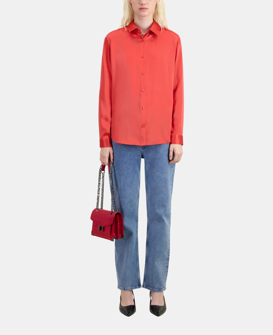 The Kooples FEMME RED BRIQUE chemise en soie satin rouge