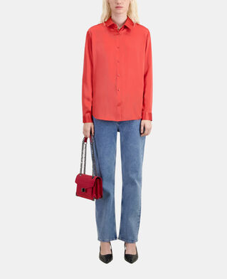 The Kooples FEMME RED BRIQUE chemise en soie satin rouge