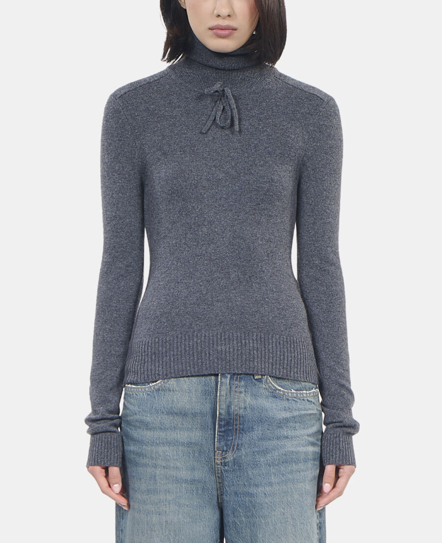 The Kooples WOMEN ANTHRACITE MELANGE grey cashmere sweater