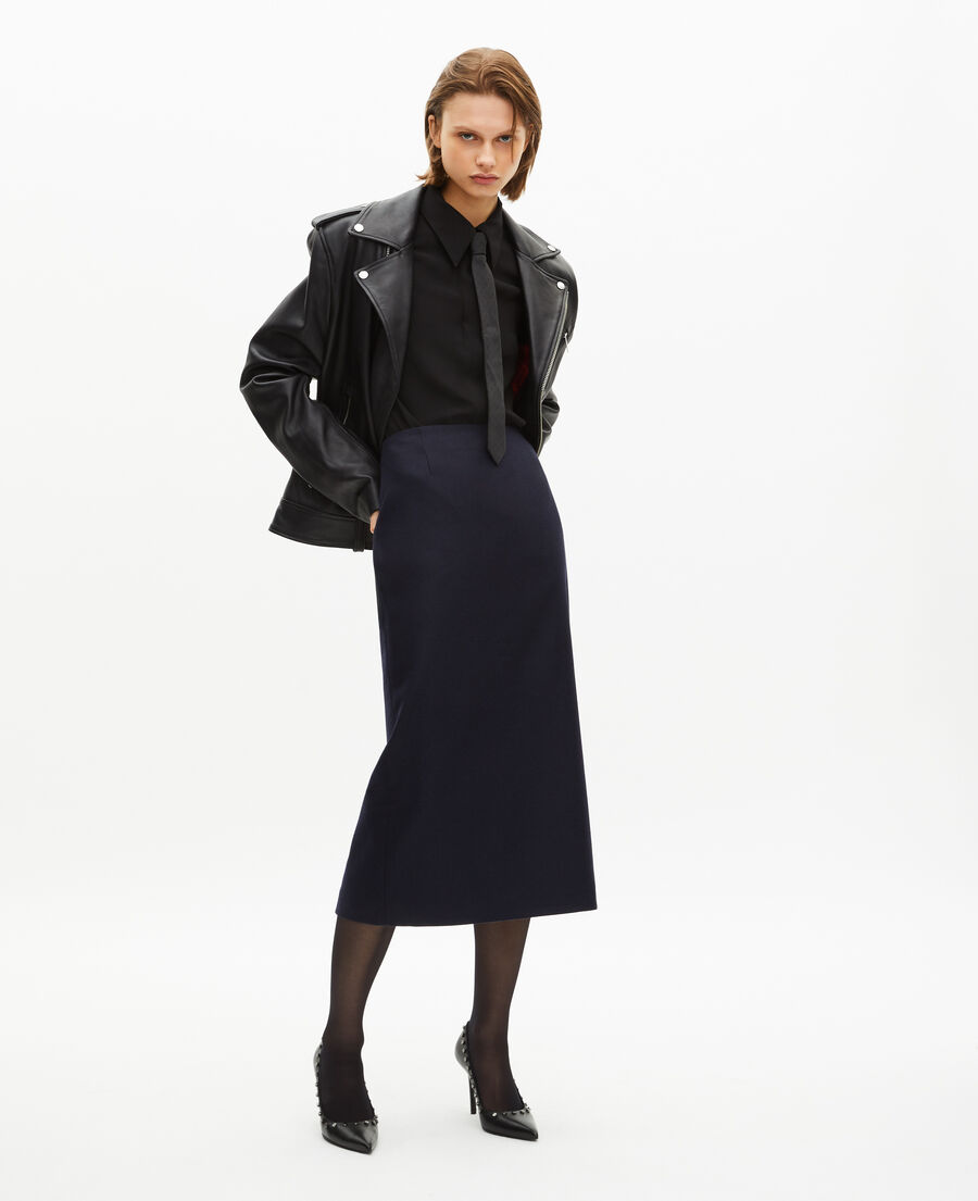 The Kooples F NAVY long navy pencil skirt