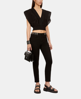 The Kooples F BLACK black short top in english embroidery