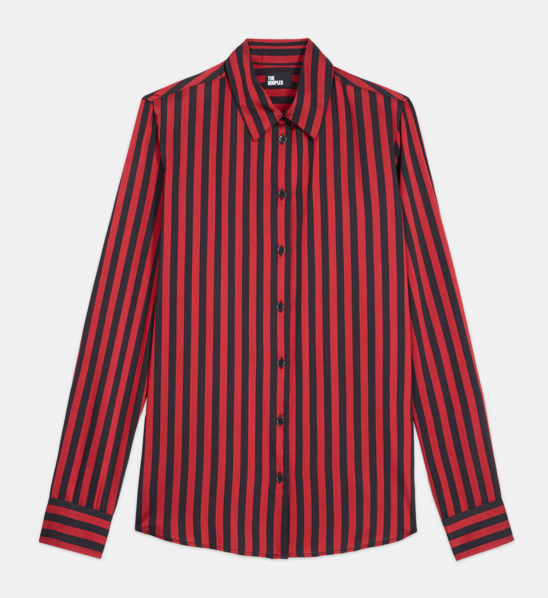 Red and black striped button cheap up shirt