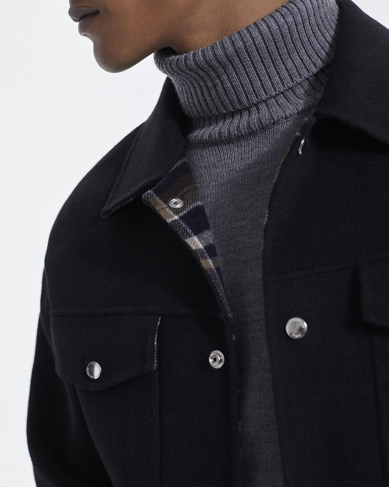 The Kooples HOMME BLACK blouson laine double face noire poches