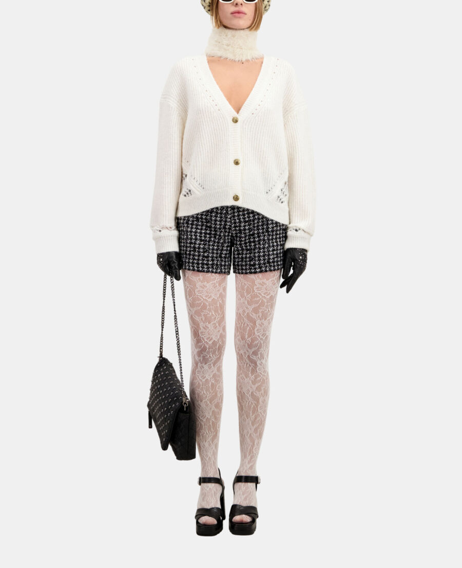 ecru wool-blend cardigan
