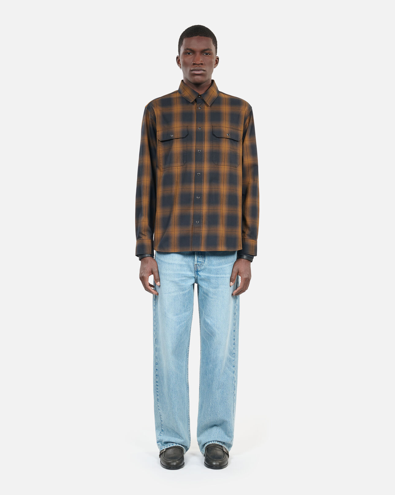 The Kooples MEN DARK BROWN black and brown checked overshirt