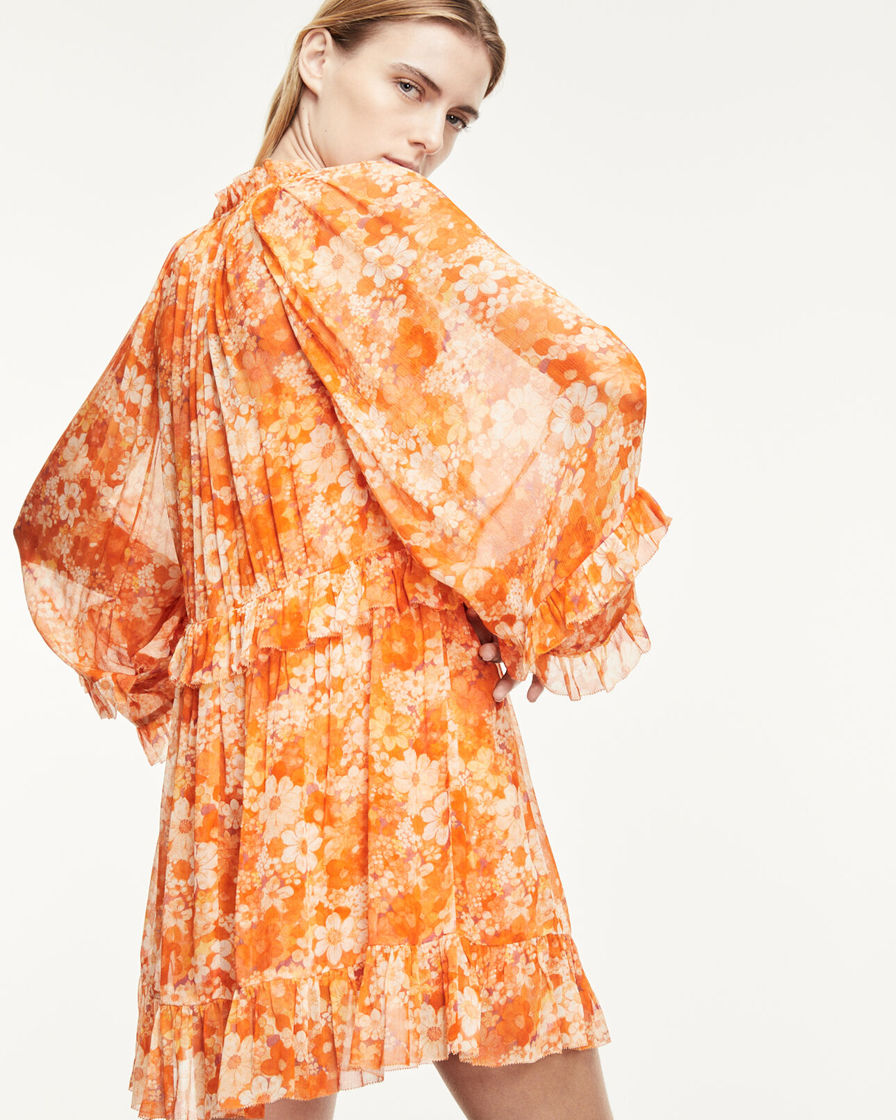 The Kooples FEMME ORANGE robe courte orange à imprimé fleuri