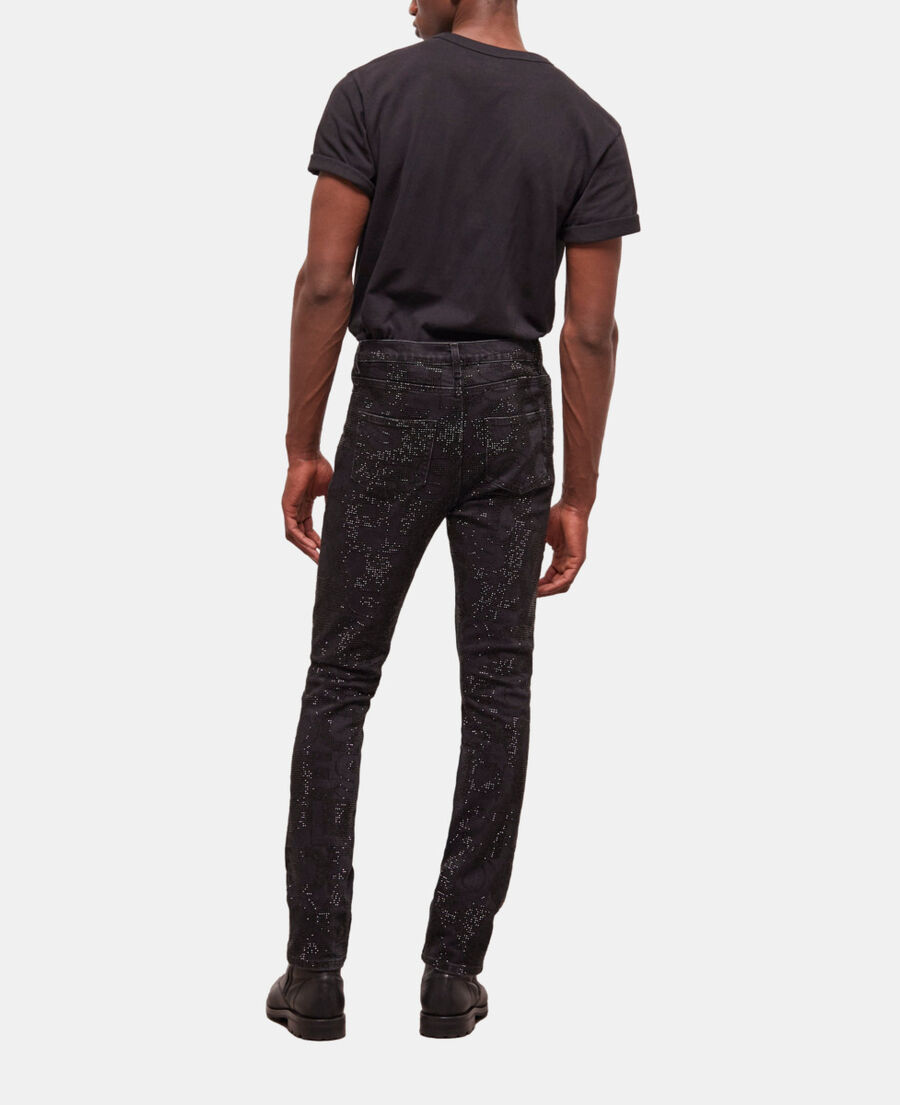 jean slim à strass noir