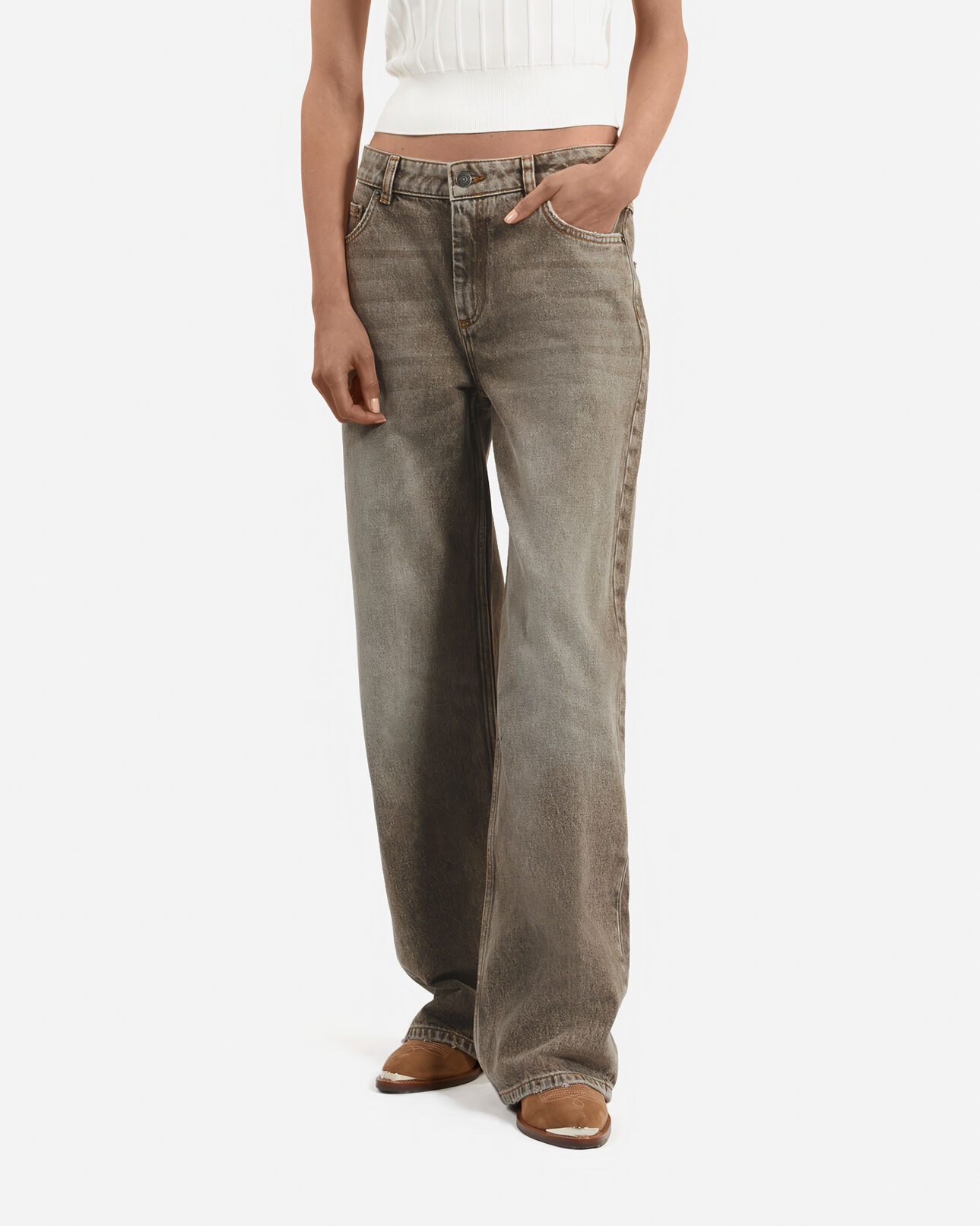 The Kooples FEMME OLIVE jean large olive