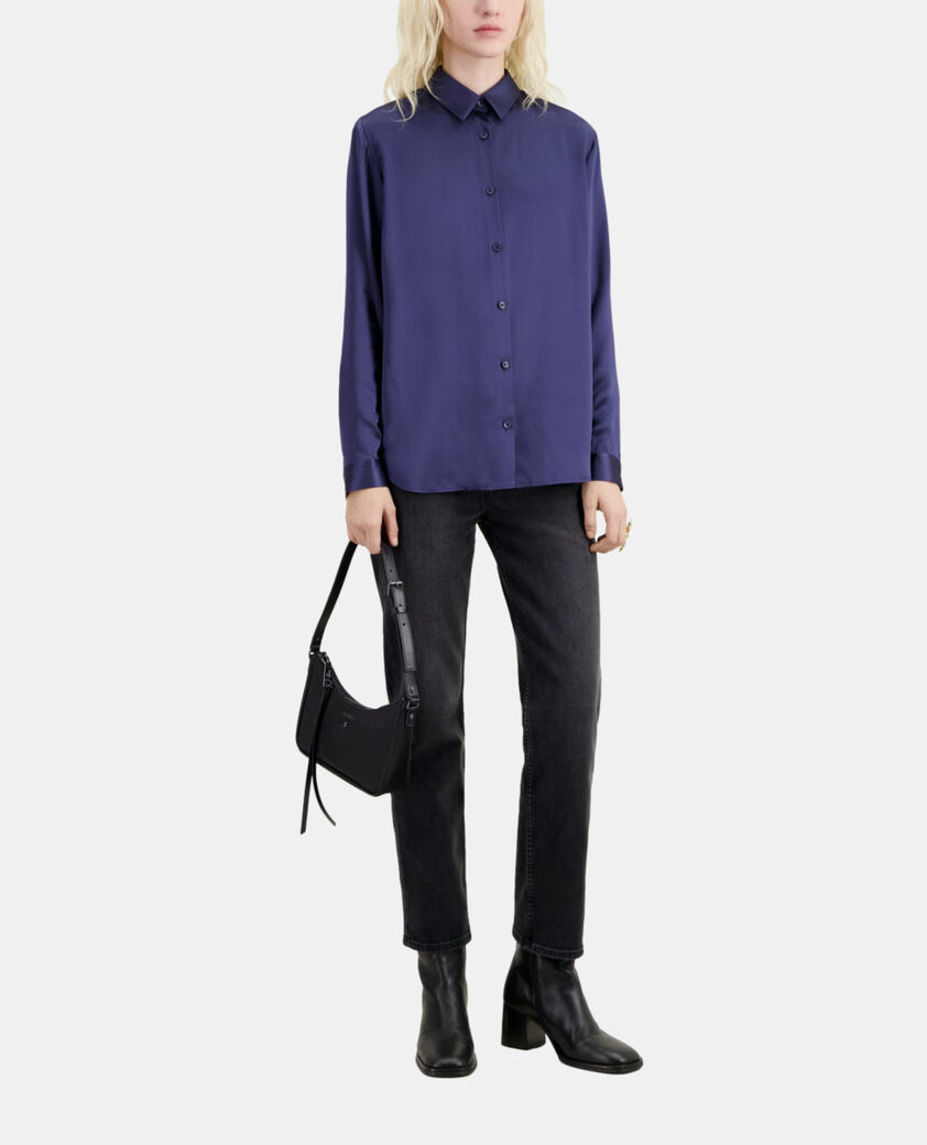The Kooples WOMEN NIGHT BLUE blue satin silk shirt