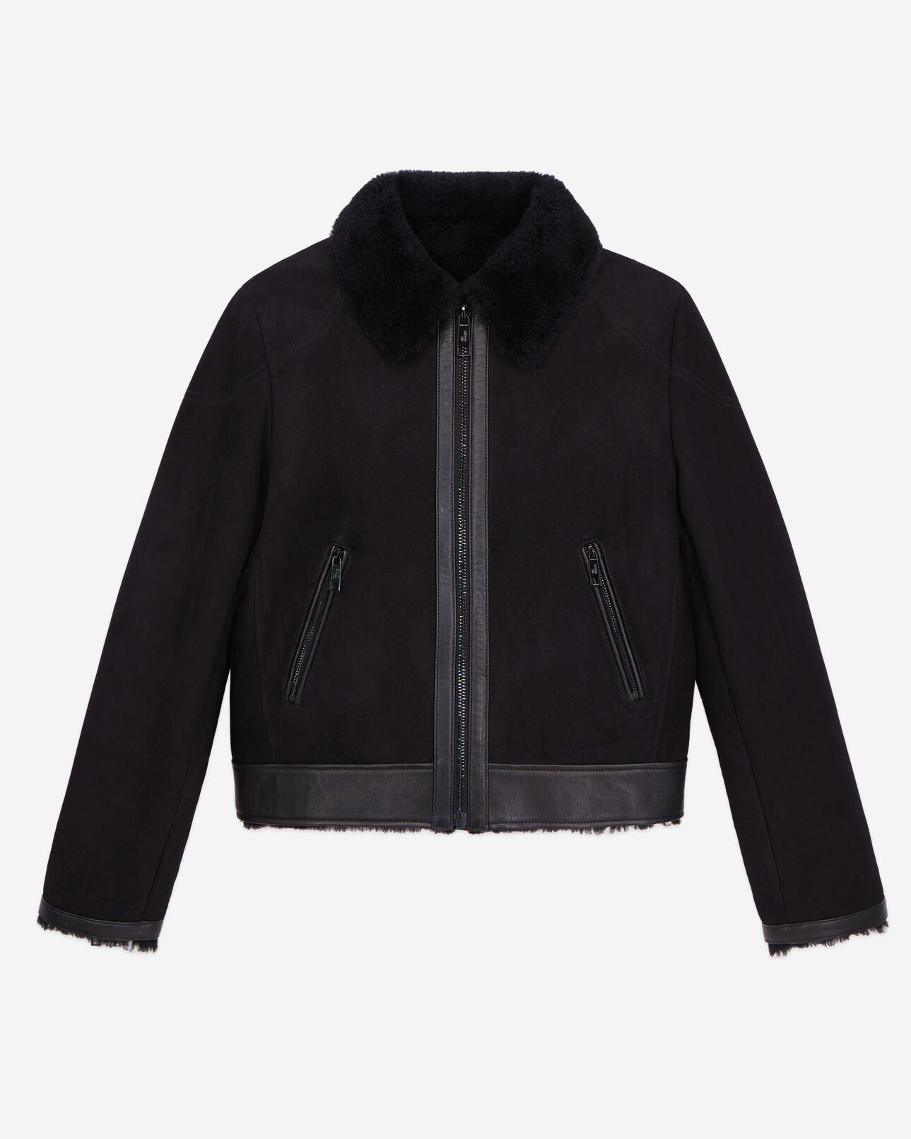 The Kooples WOMEN BLACK black shearling bomber jacket