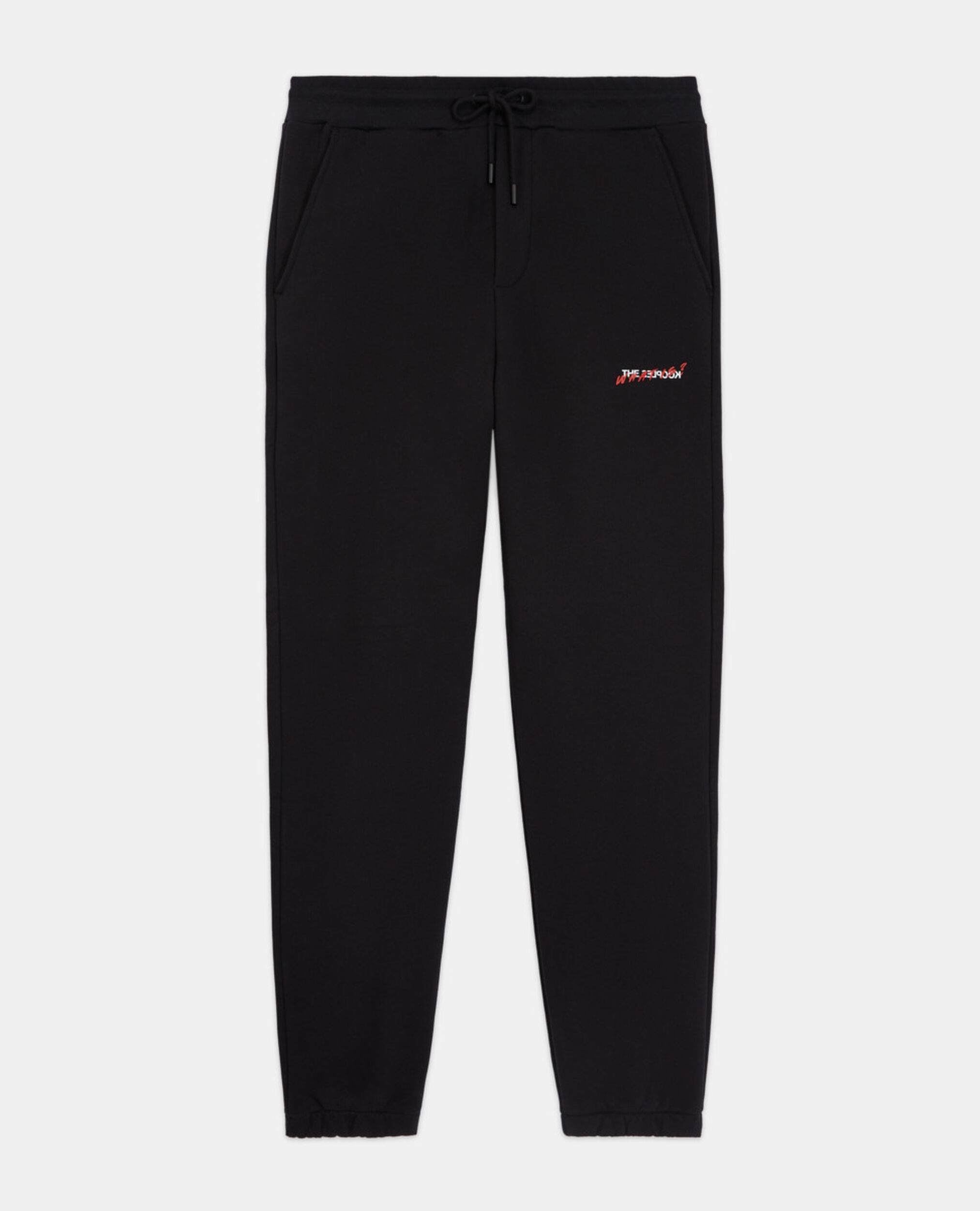 Black joggers with What is print, BLACK, hi-res image number null