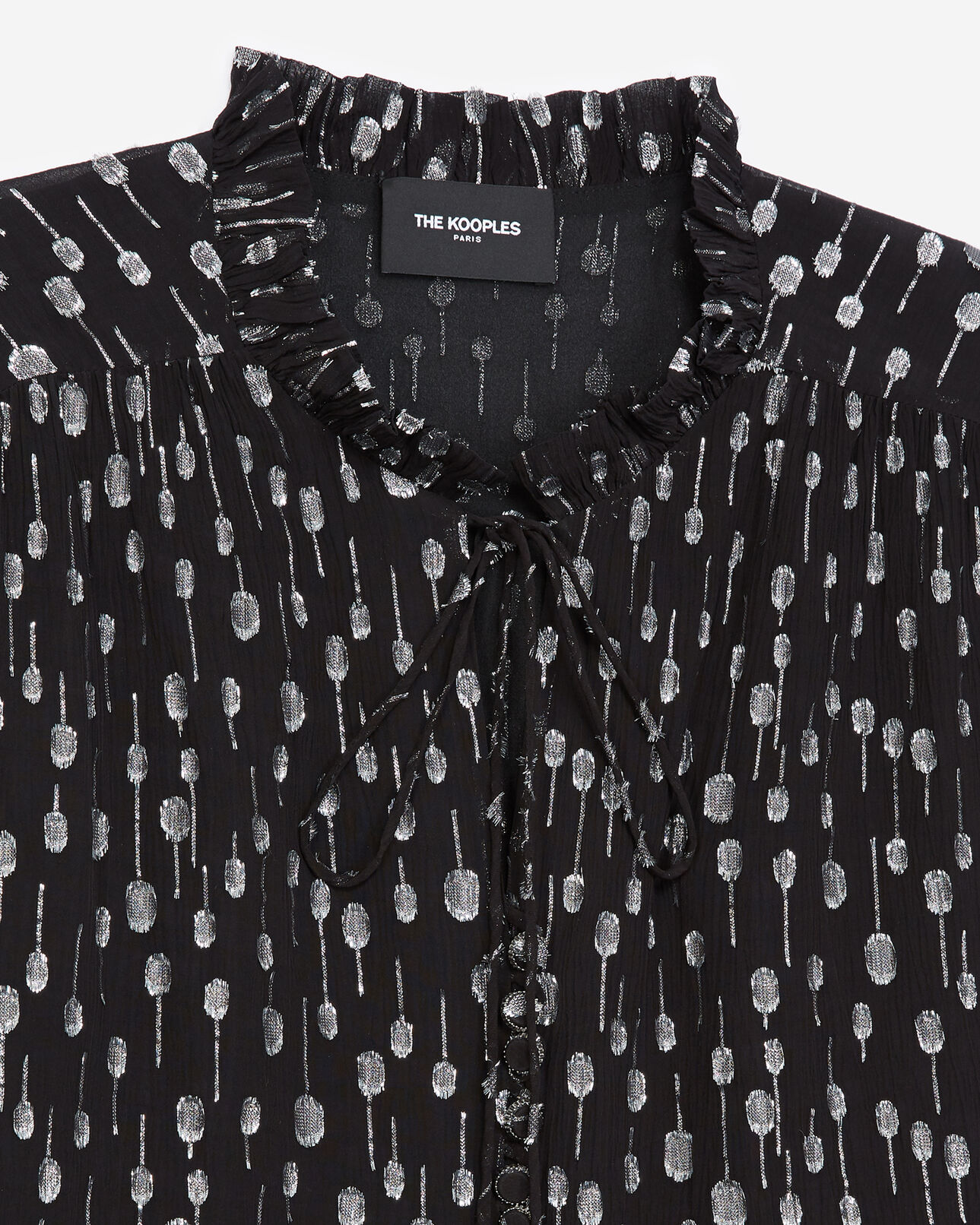 The Kooples FEMME BLACK / SILVER chemise habillée noire à pois argentés