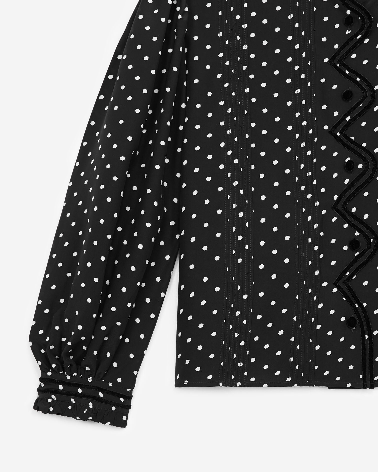 Flowing fabric black top w/white polka dots, BLACK-ECRU, hi-res image number null