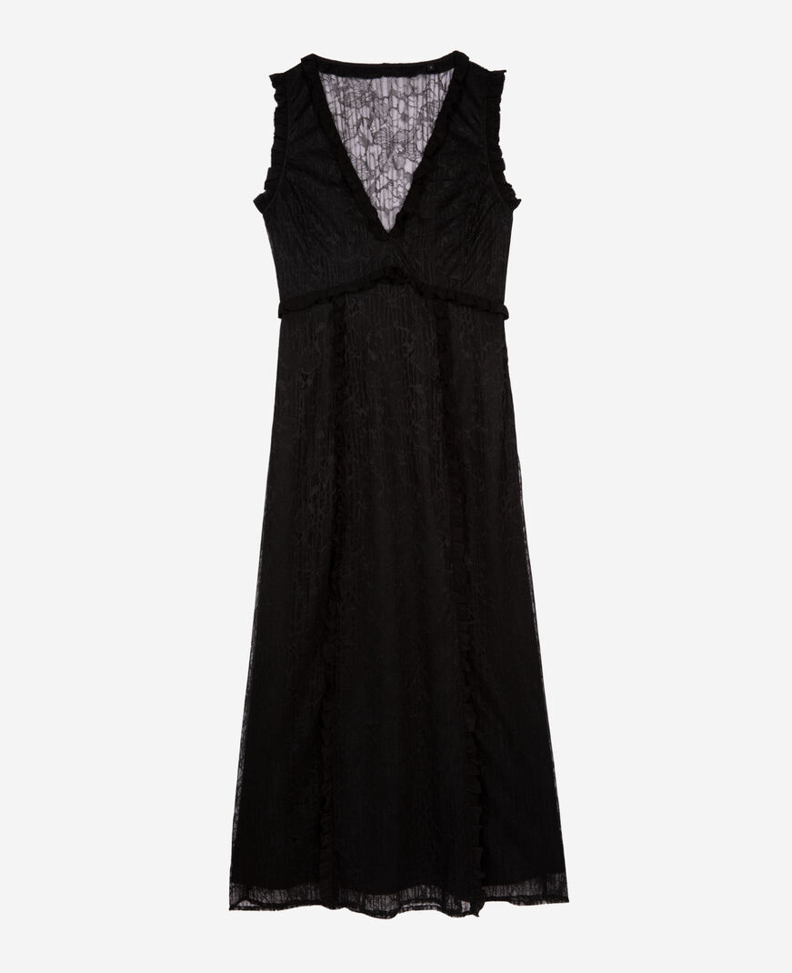 The Kooples DAMEN BLACK langes kleid mit schwarzer spitze