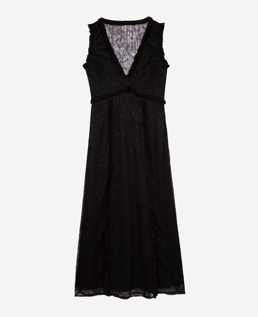 The Kooples FEMME BLACK robe longue avec dos en dentelle noire