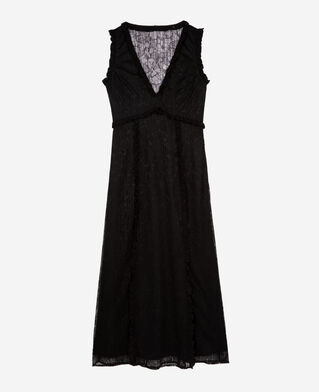 The Kooples DAMEN BLACK langes kleid mit schwarzer spitze