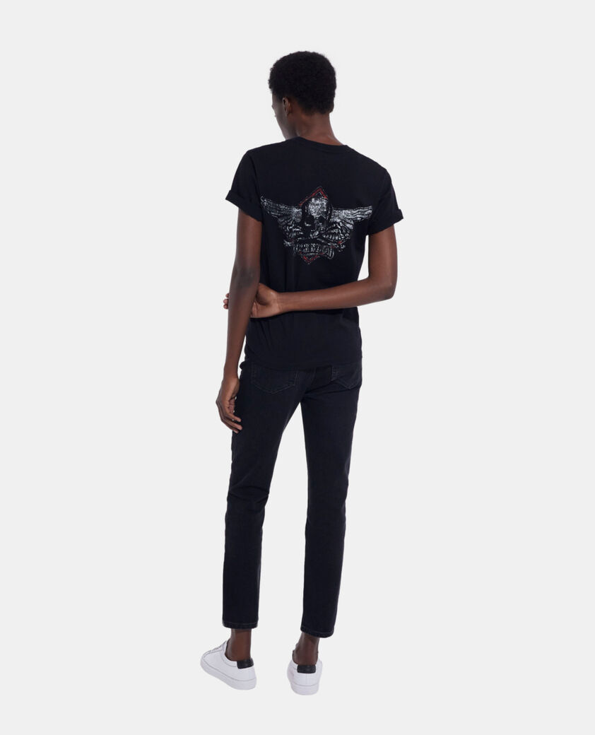 The Kooples WOMEN BLACK WASHED black t-shirt with screen print