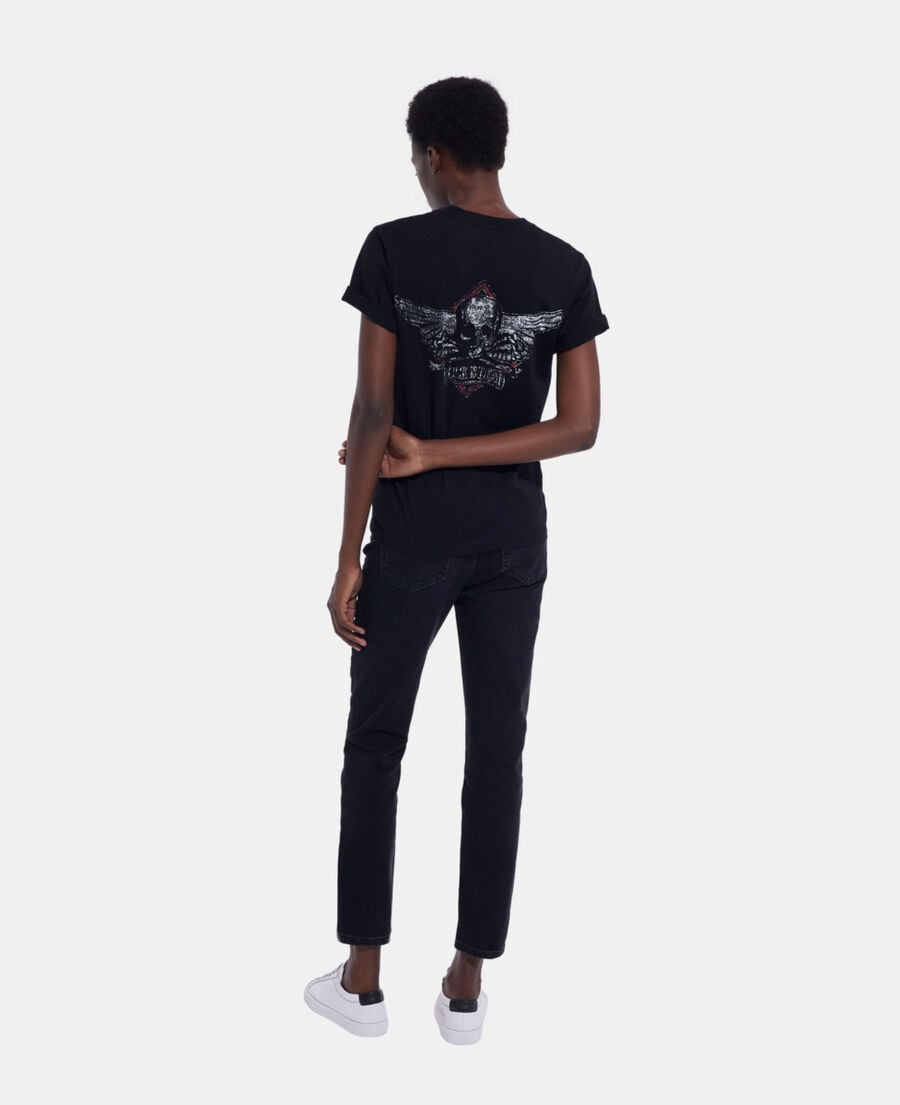 The Kooples WOMEN BLACK WASHED black t-shirt with screen print