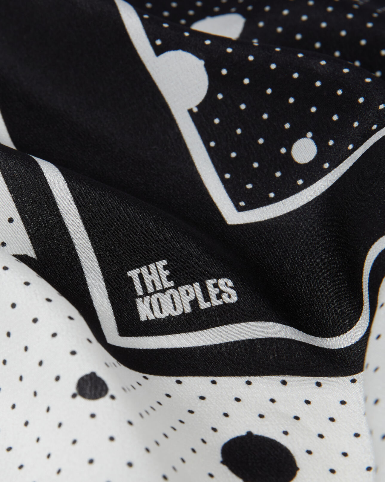 The Kooples MIXED BLACK-ECRU printed satin silk scarf