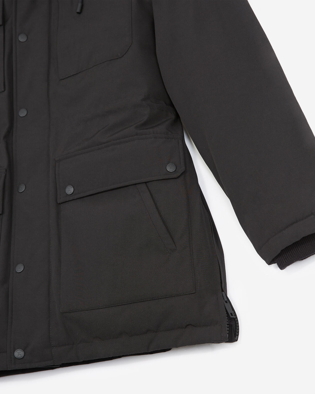 The Kooples HOMME BLACK parka polyester noire multipoches zippée