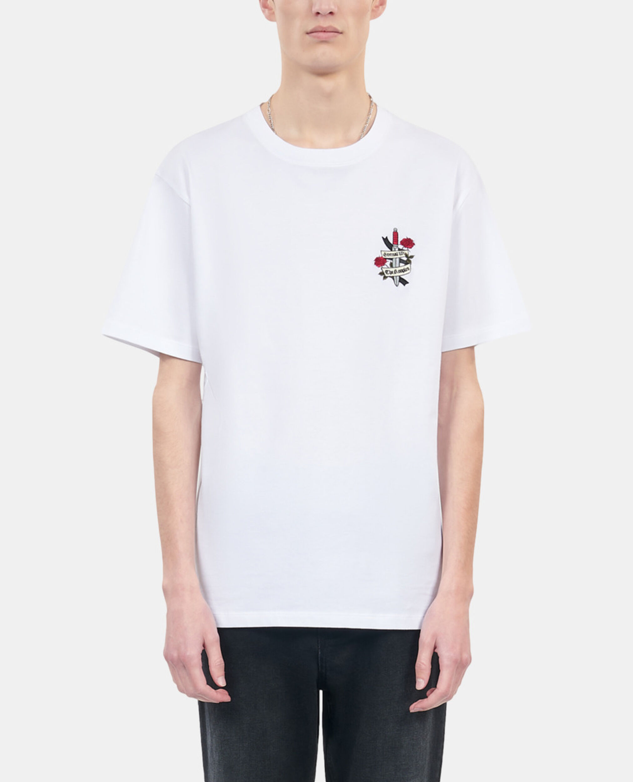 Weißes T-Shirt mit Eternal life-Stickerei, WHITE, hi-res image number null