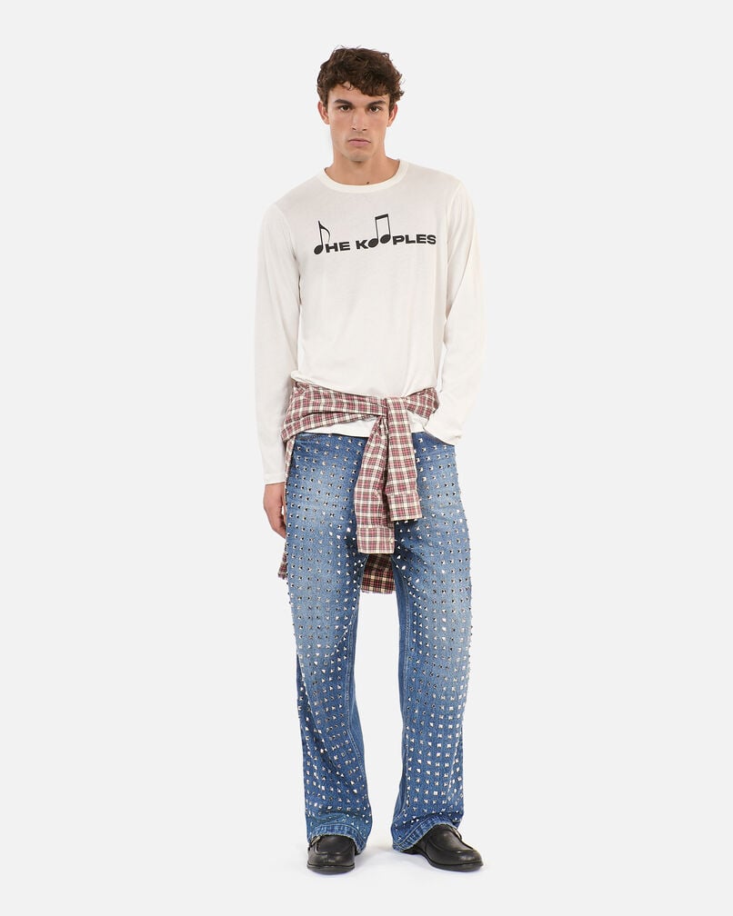 The Kooples HOMME ECRU t-shirt manches longues à serigraphie blanc