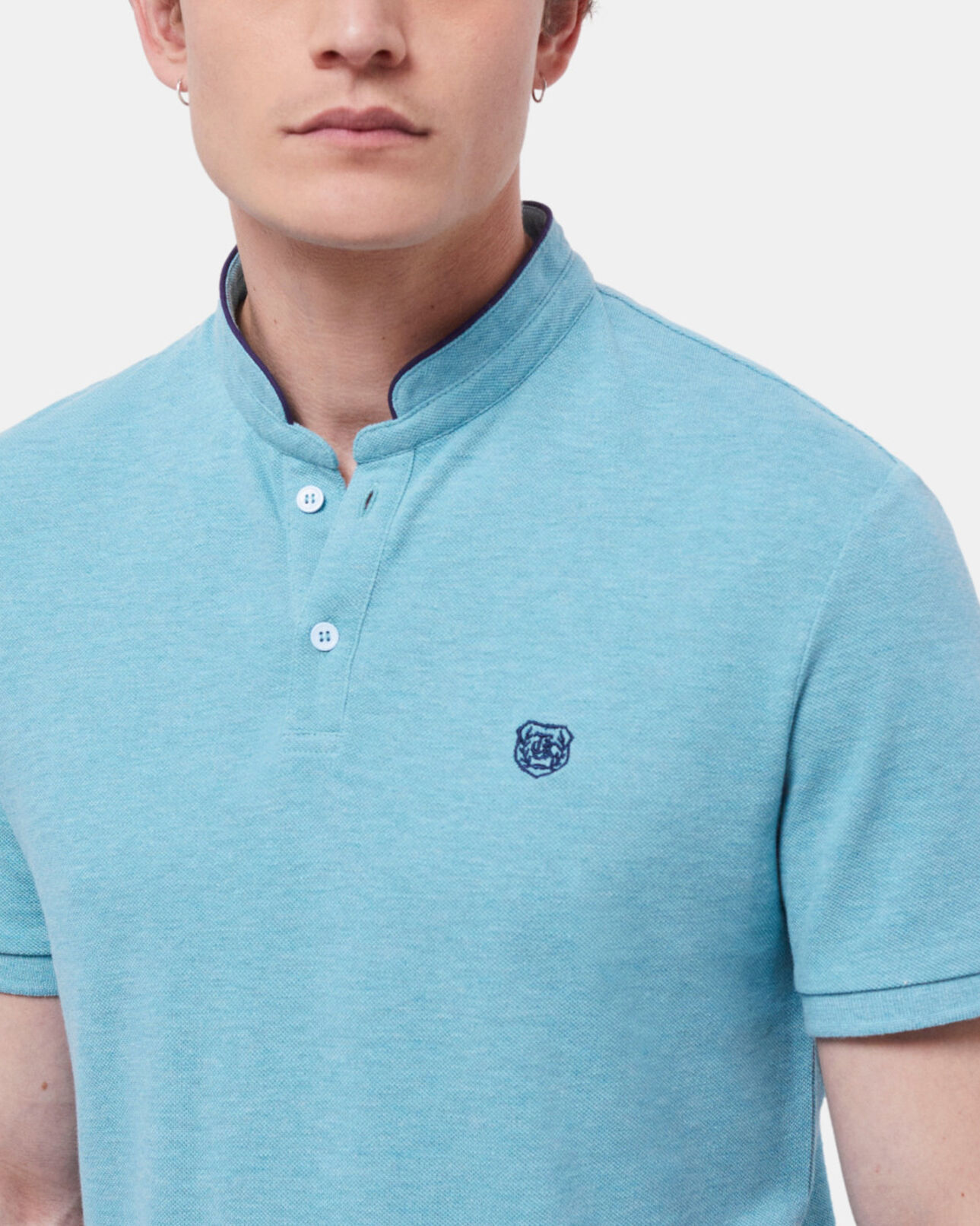 The Kooples MEN LIGHT BLUE MELANGE blue officer collar polo shirt
