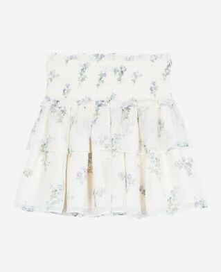 The Kooples FEMME WHITE / SKY BLUE jupe courte &agrave; volants imprim&eacute; fleuri blanc