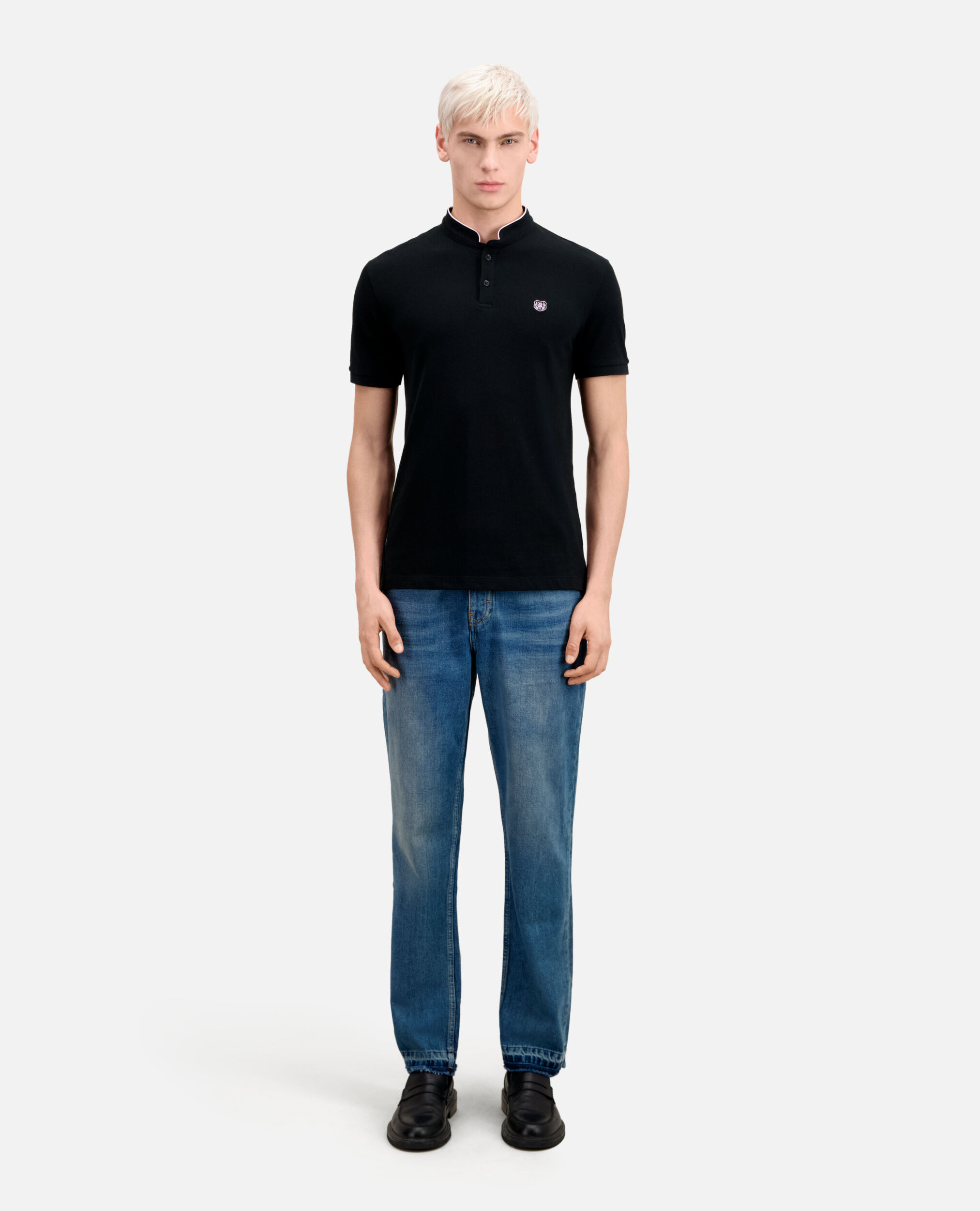 Schwarzes Poloshirt aus Baumwolle, BLACK / PINK, hi-res image number null
