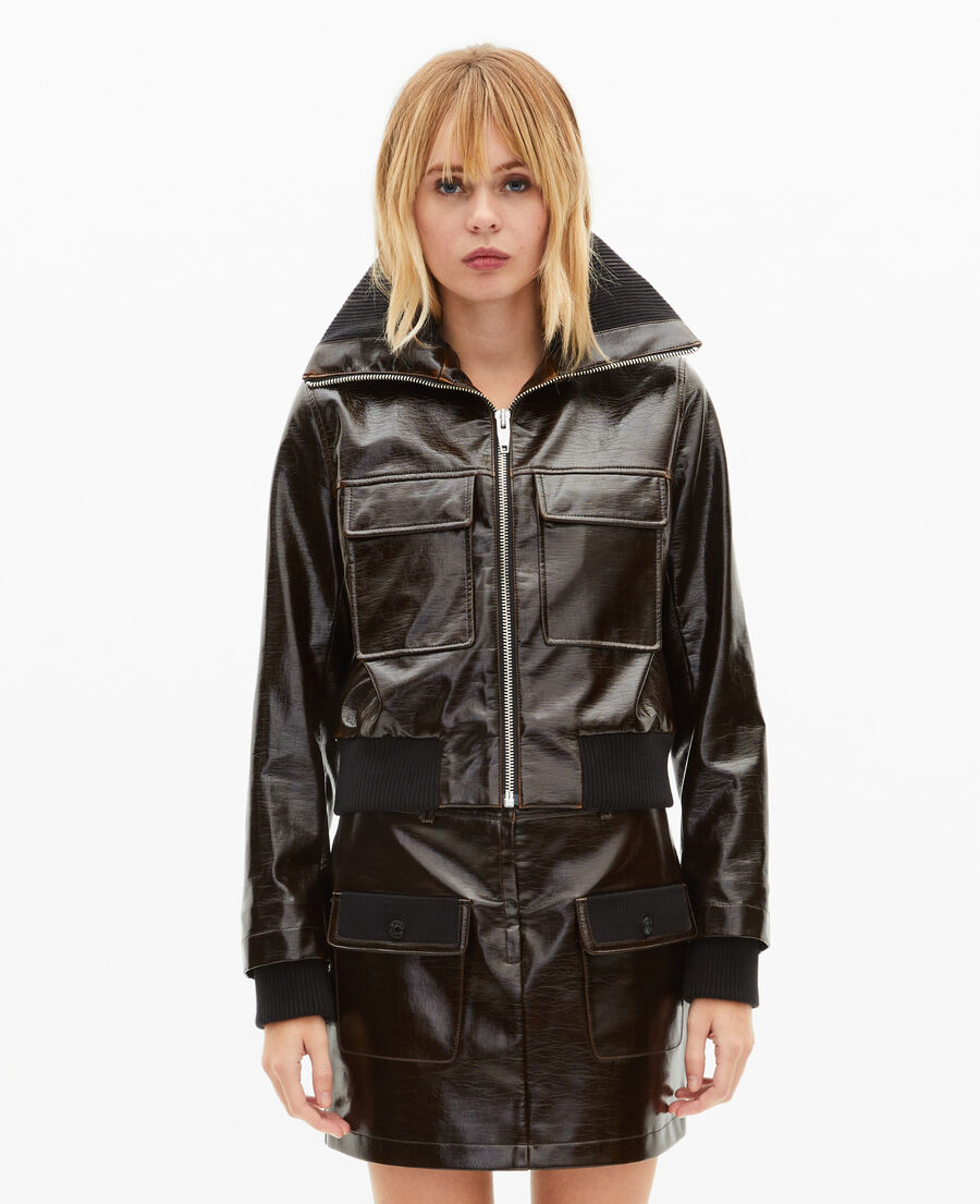 The Kooples WOMEN CAFE brown vinyl-effect jacket