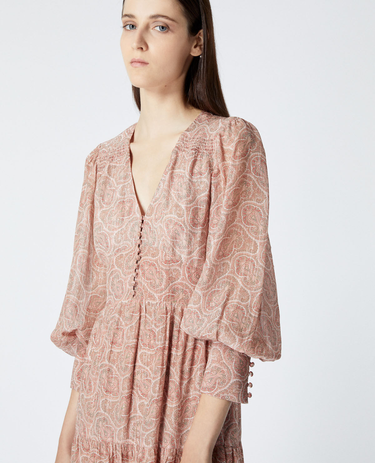 Long printed dress with pink paisley motif The Kooples
