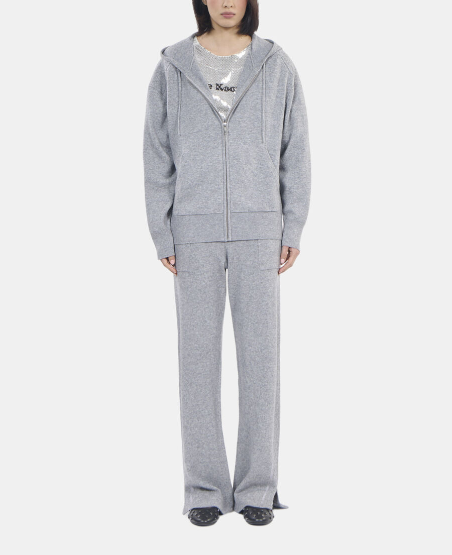 The Kooples FEMME MIDDLE GREY MEL sweatshirt &agrave; capuche en laine et cachemire gris