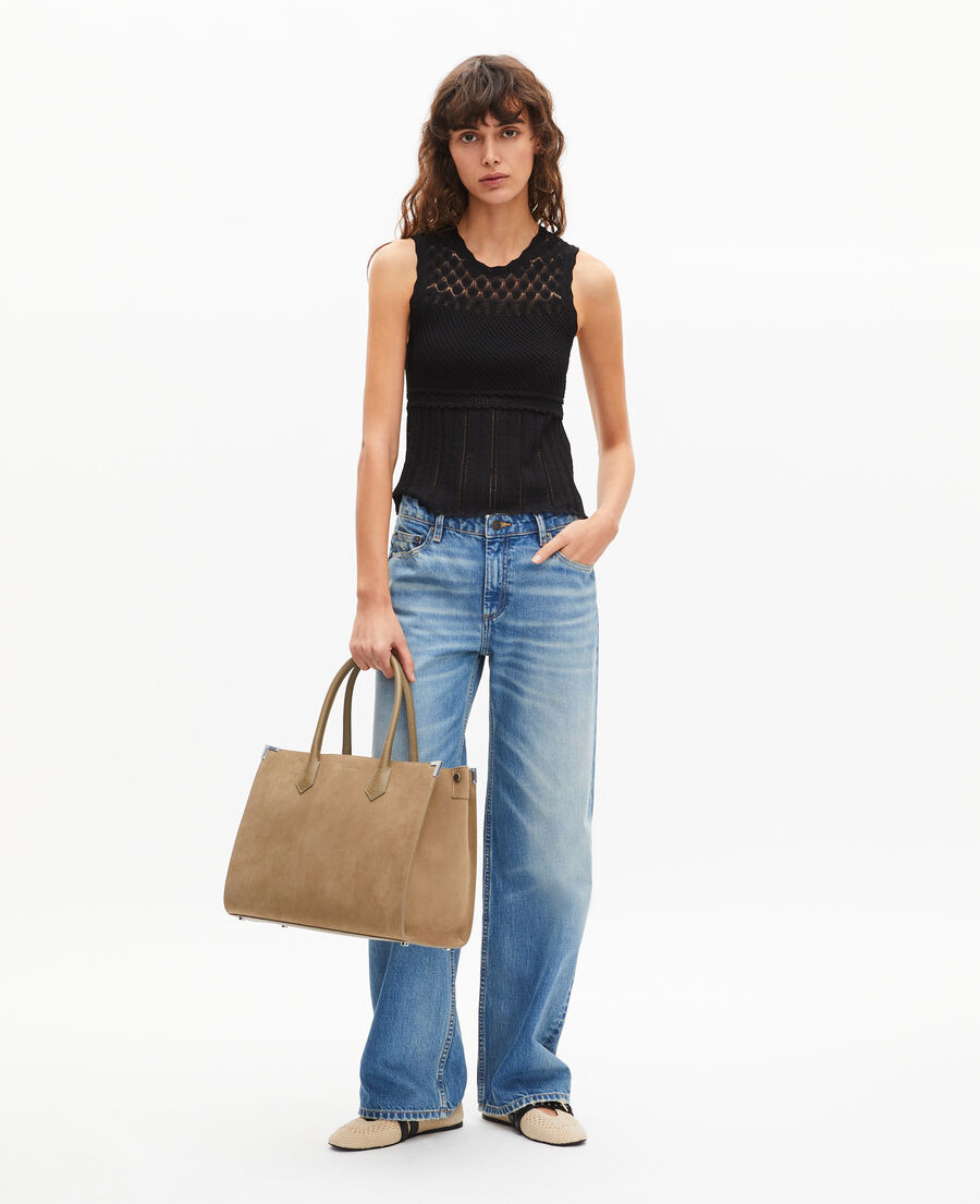 The Kooples FEMME BLACK top en maille ajour&eacute;e noir