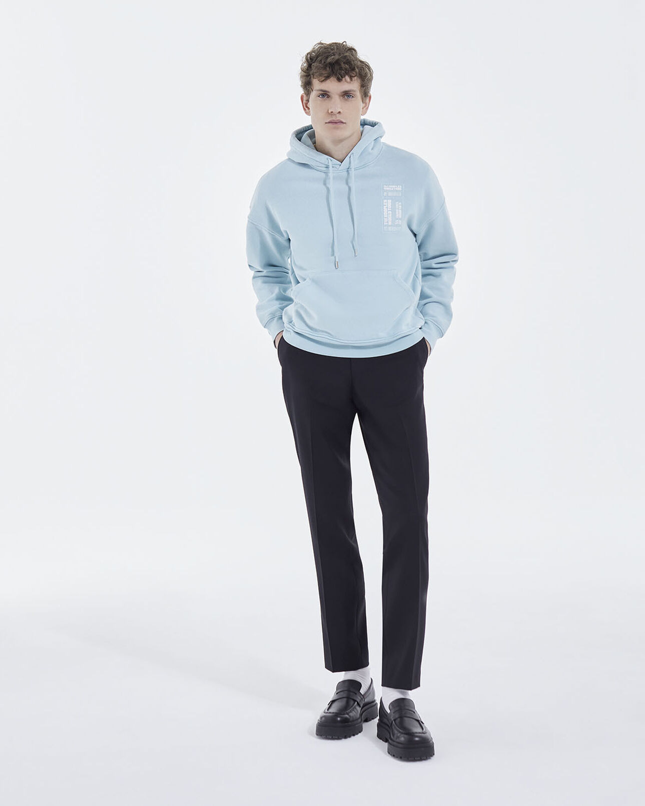 The Kooples MEN BLUE SKY sky blue hoodie with oversized print