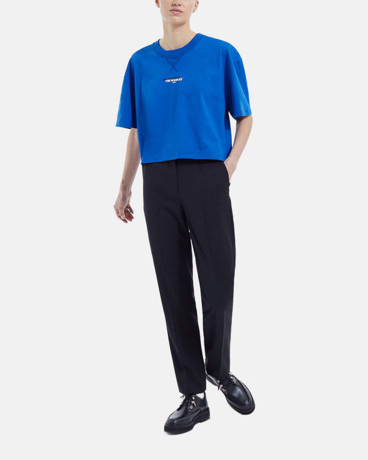 The Kooples WOMEN BLUE vibrant blue cotton t-shirt logo