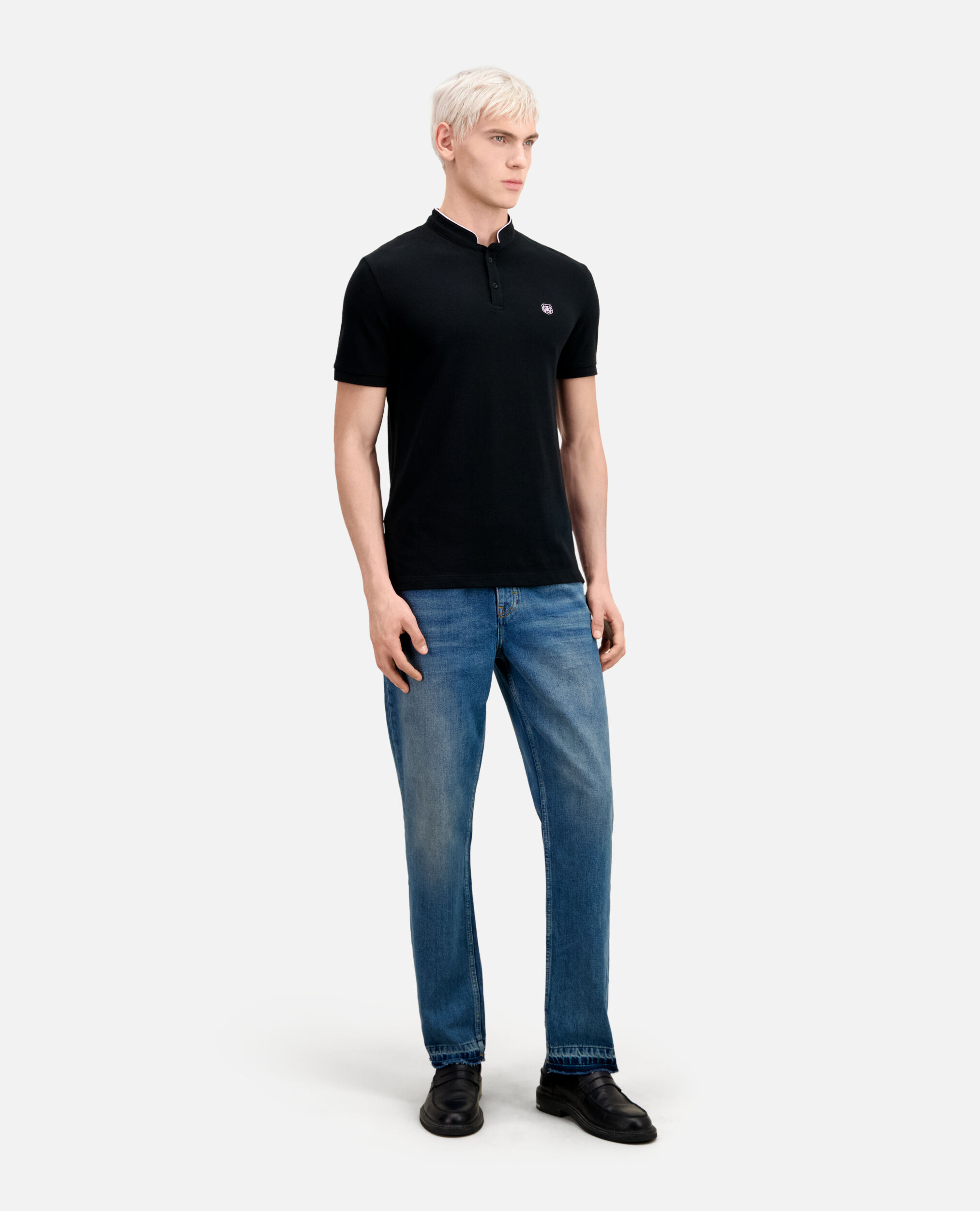 Black cotton polo t-shirt, BLACK / PINK, hi-res image number null