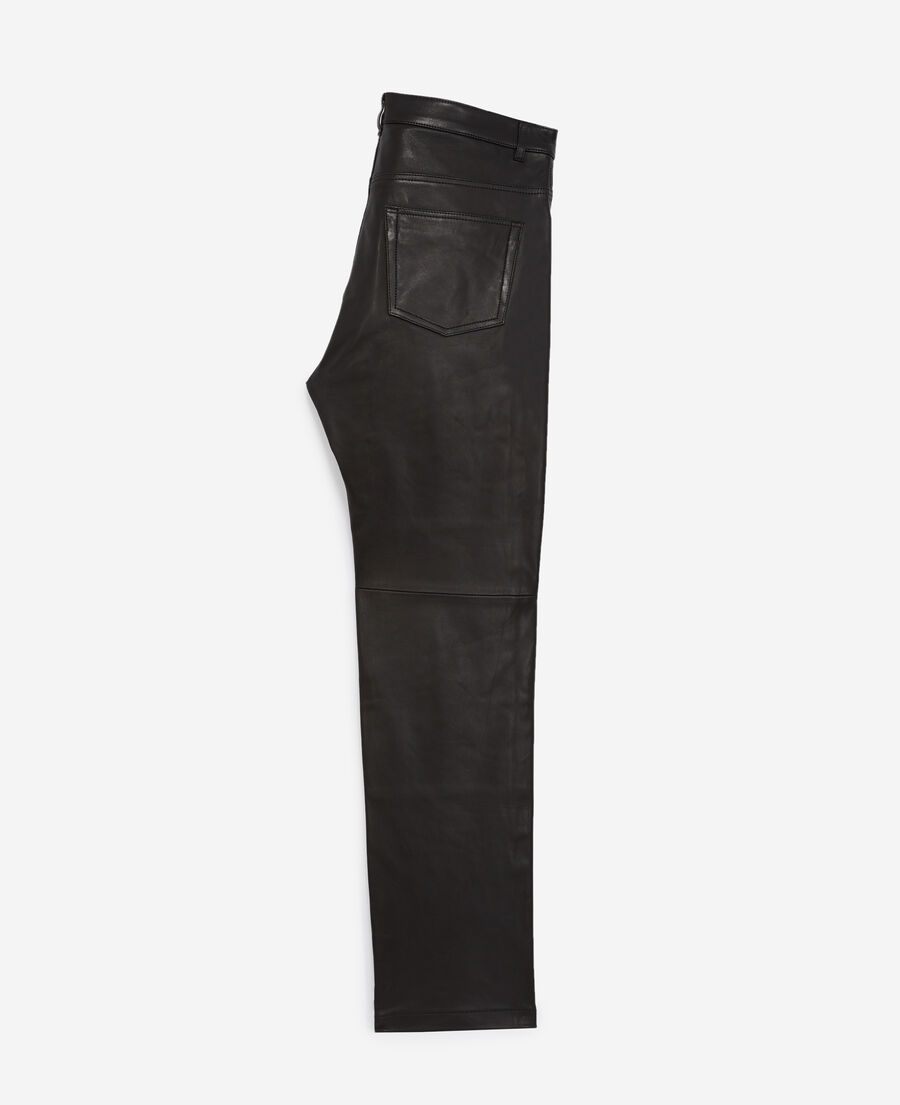 pantalon droit cuir noir à poches