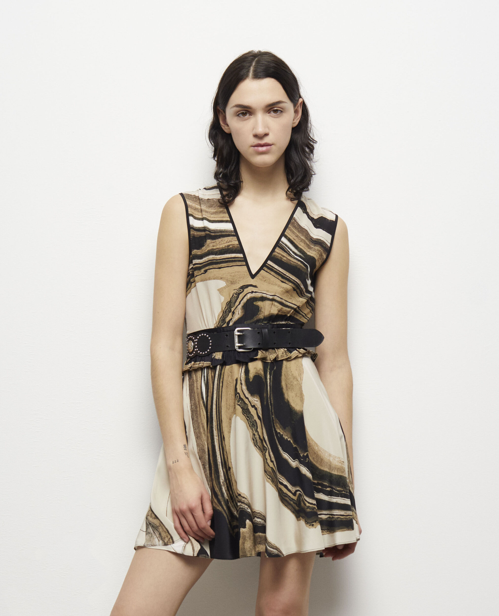 Short printed dress, BEIGE-BROWN, hi-res image number null