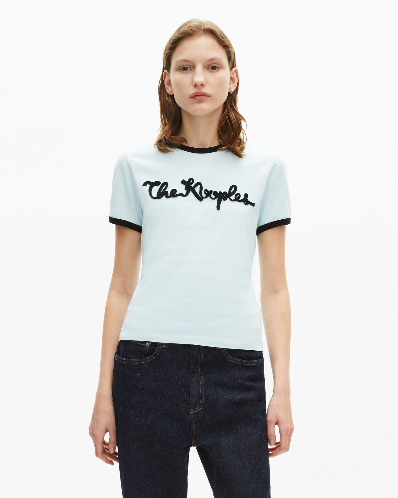 The Kooples WOMEN BABY BLUE light blue ribbon embroidery t-shirt