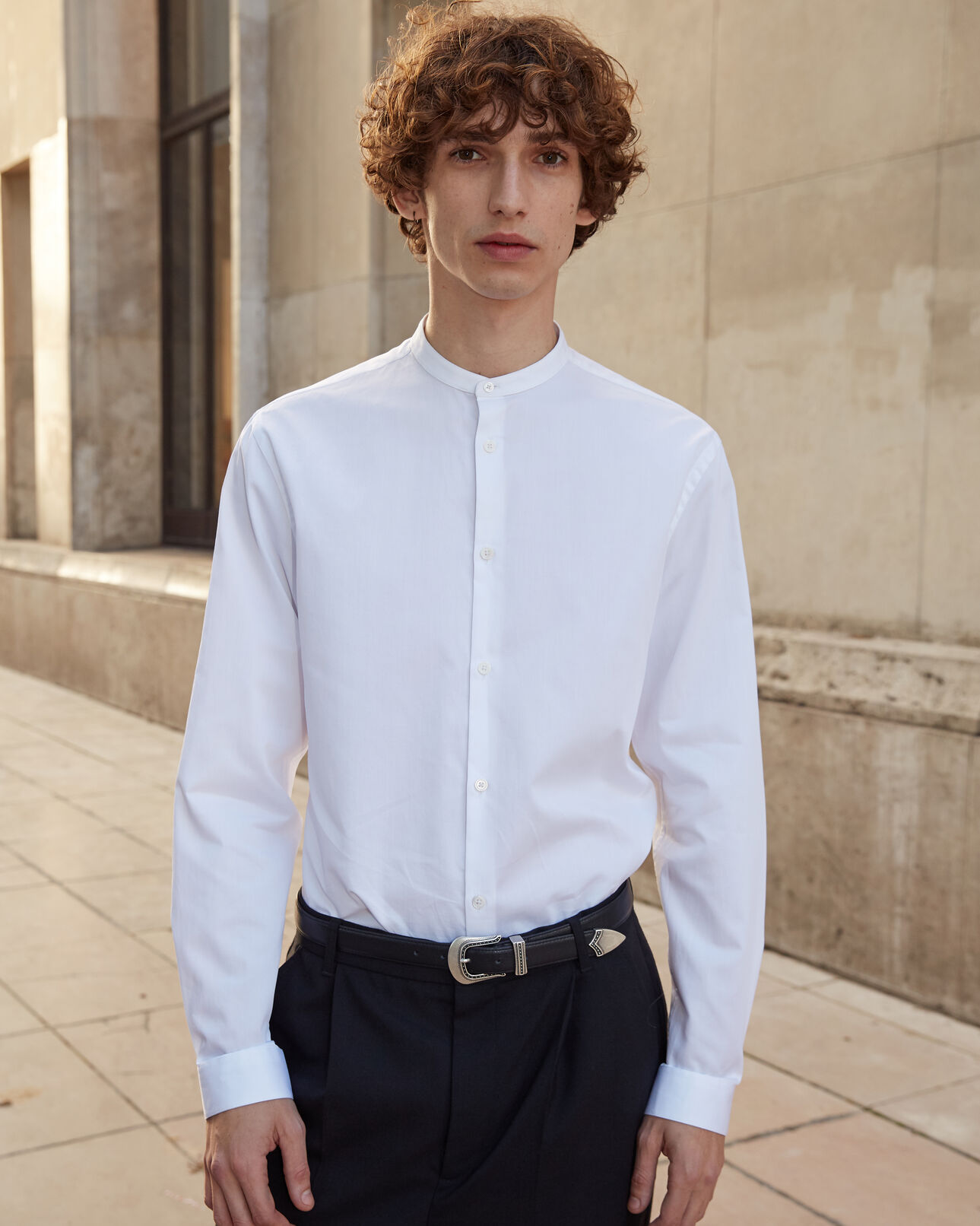 The Kooples HOMME WHITE chemise blanche sans col boutons nacrés