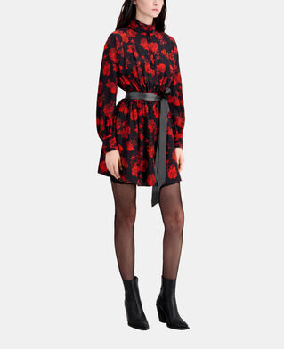 The Kooples WOMEN BLACK - RED short printed silk shirt dress