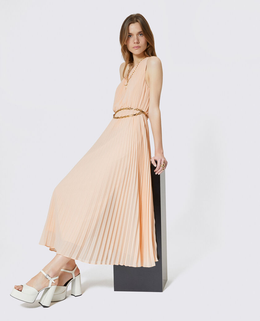 The Kooples DAMEN NUDE POUDRE langes asymmetrisches kleid mit plissee pfirsich