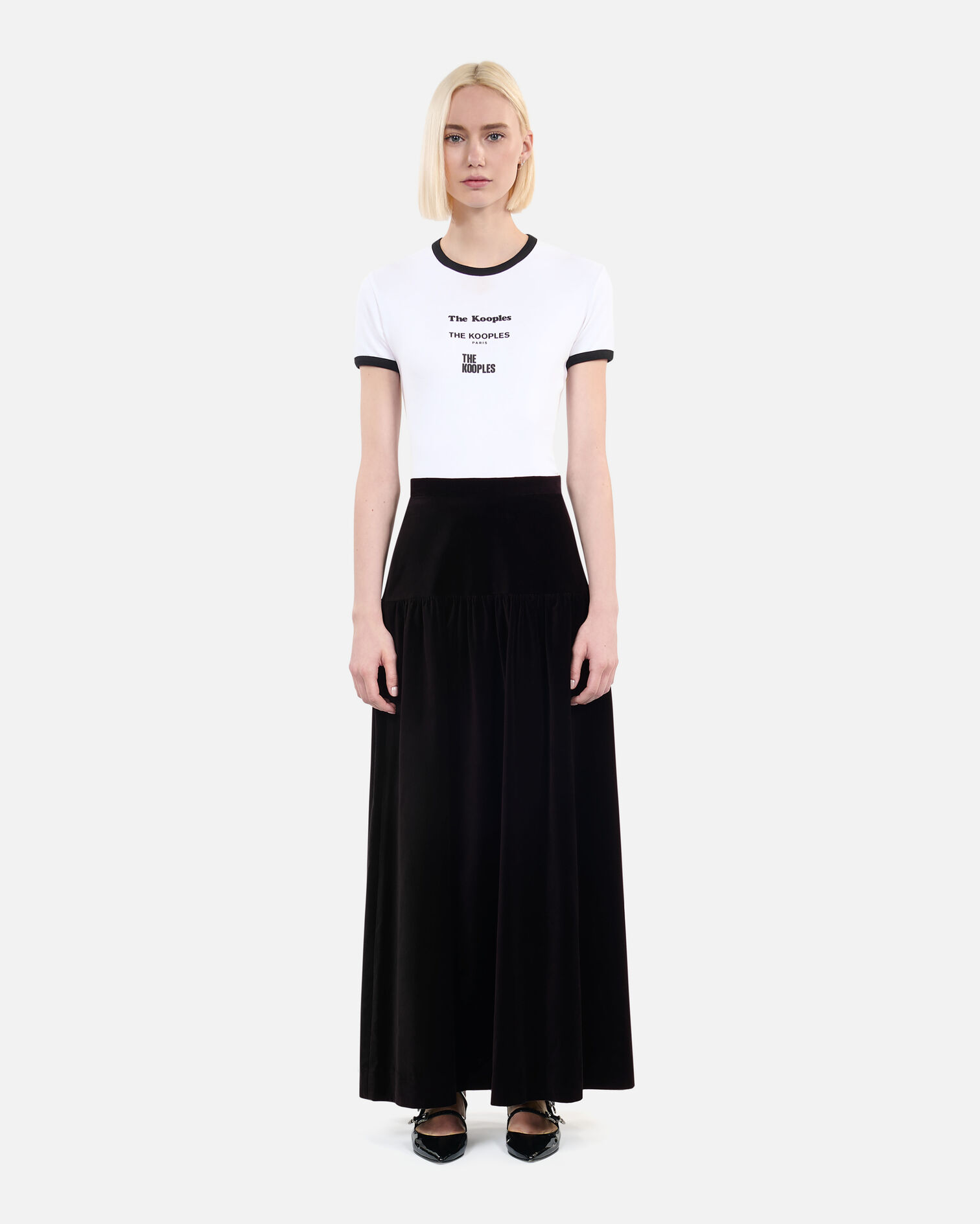 Black velvet long skirt, BLACK, hi-res image number null