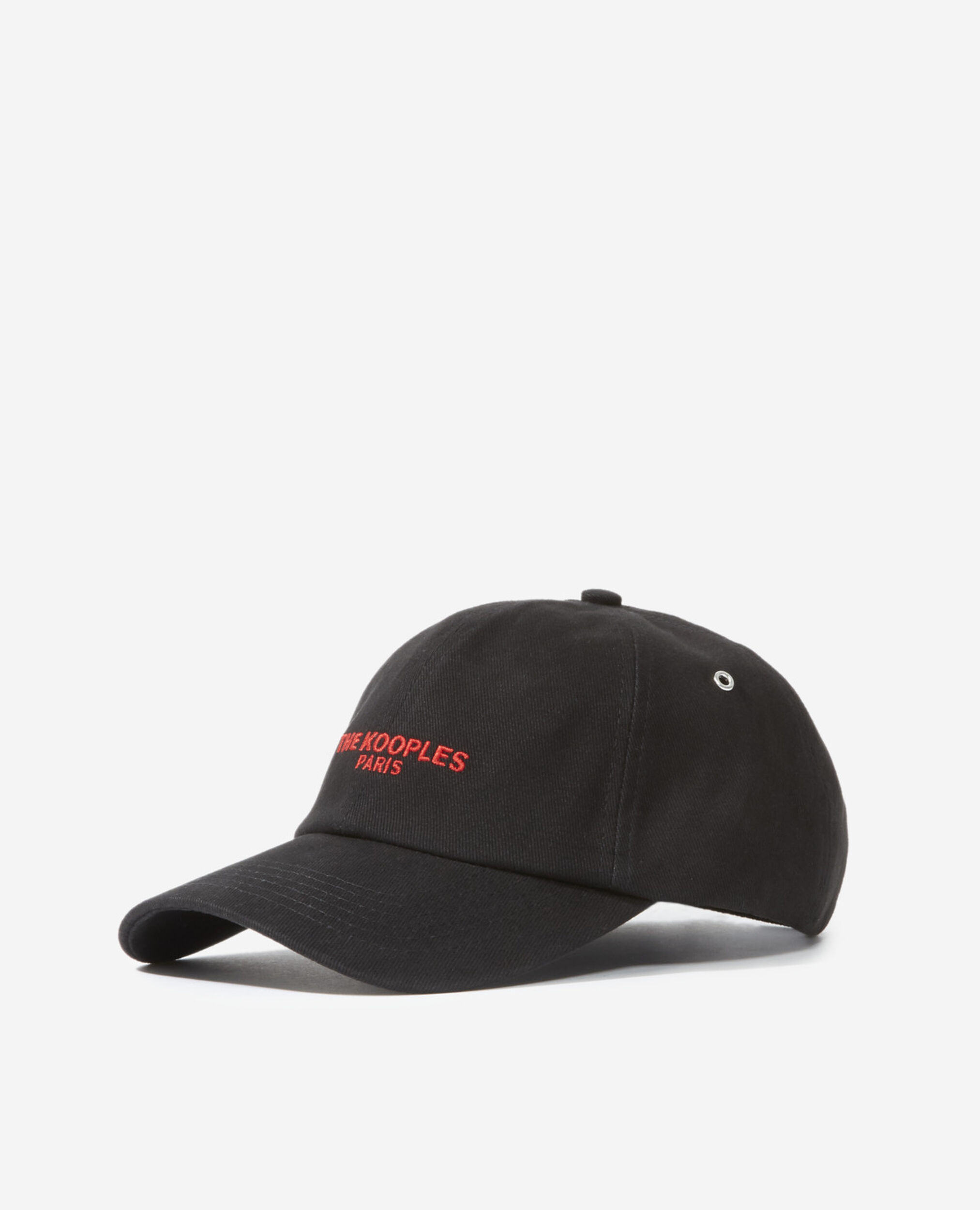 Black cotton cap with red embroidered logo, BLACK, hi-res image number null