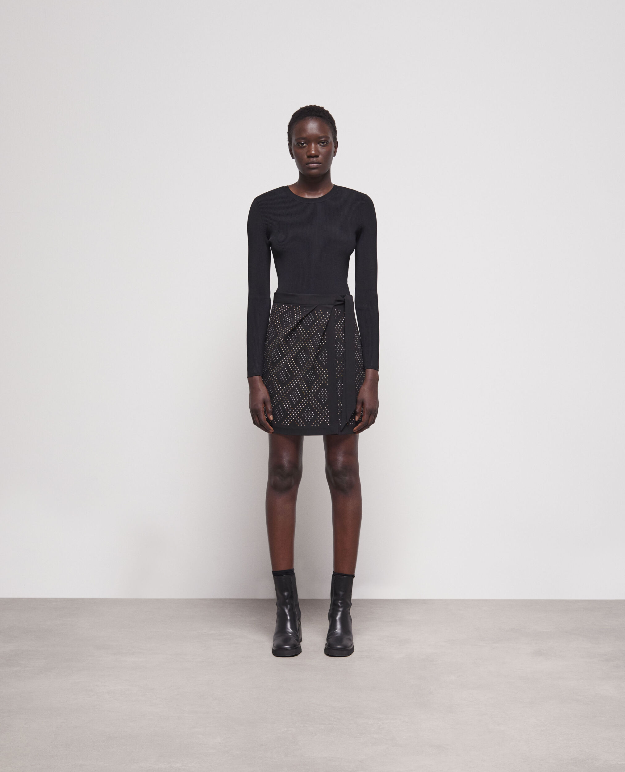 Short black wrap skirt, BLACK, hi-res image number null