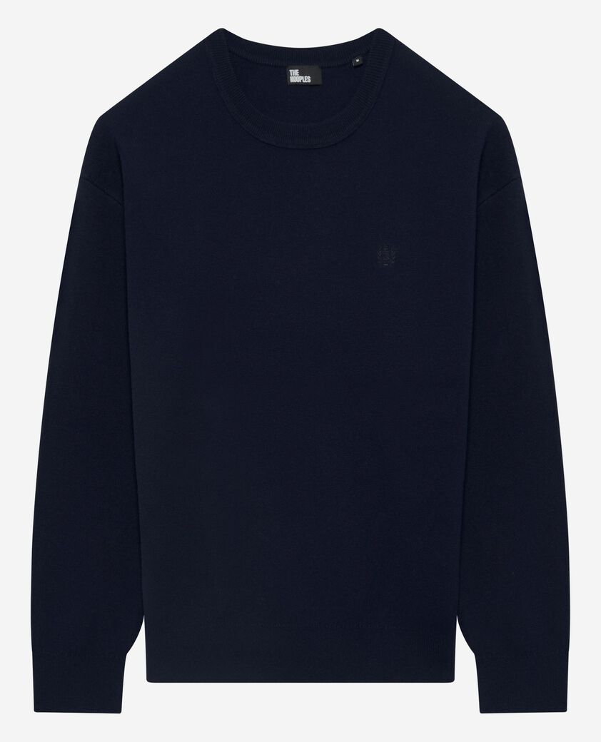 The Kooples MEN NAVY round-neck sweater in navy double-faced wool