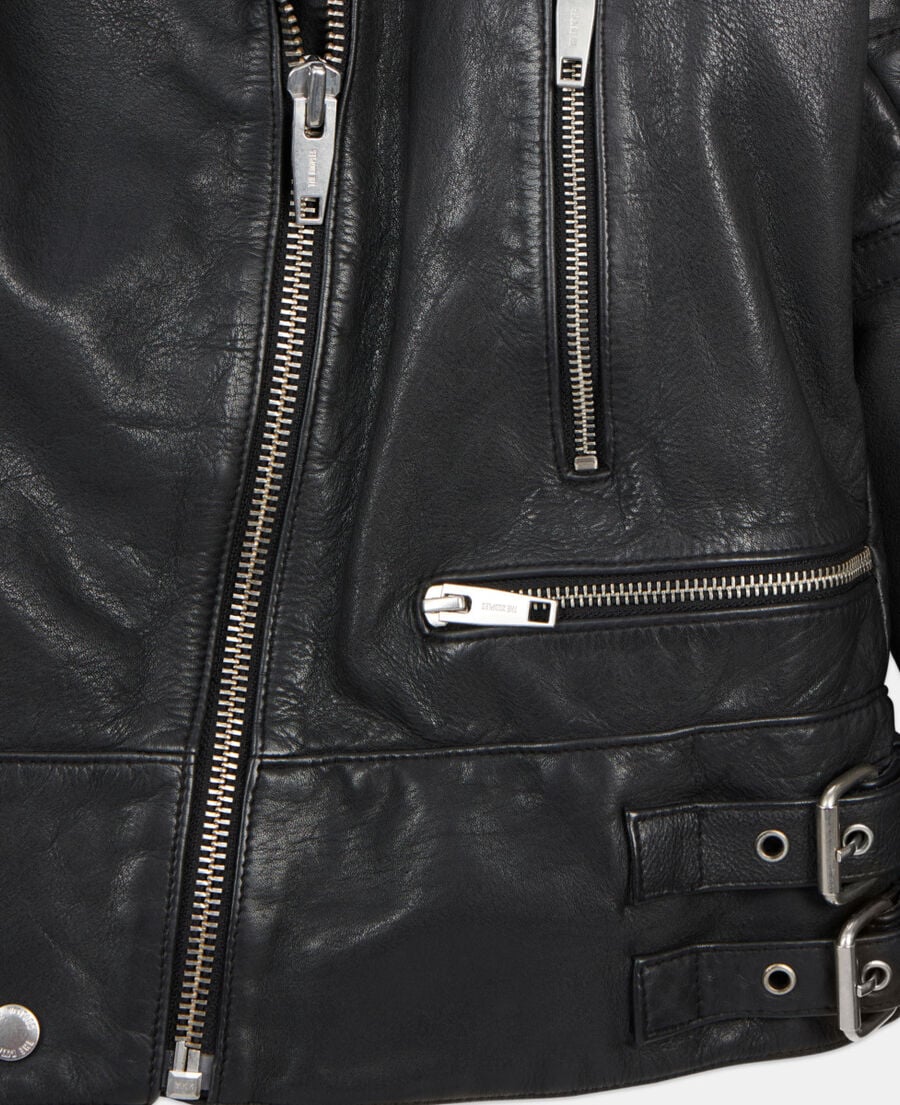 The Kooples DAMEN BLACK schwarzer blouson im bikerstil aus leder