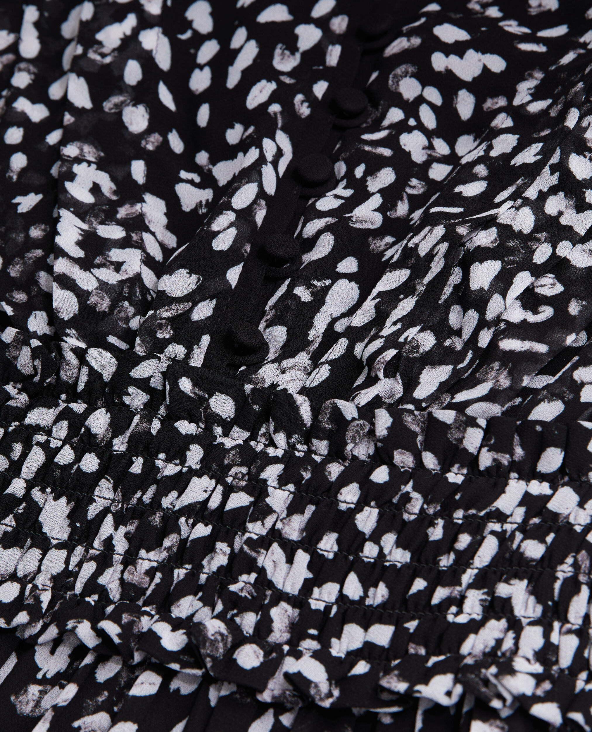 Robe courte imprimée avec smocks, BLACK WHITE, hi-res image number null